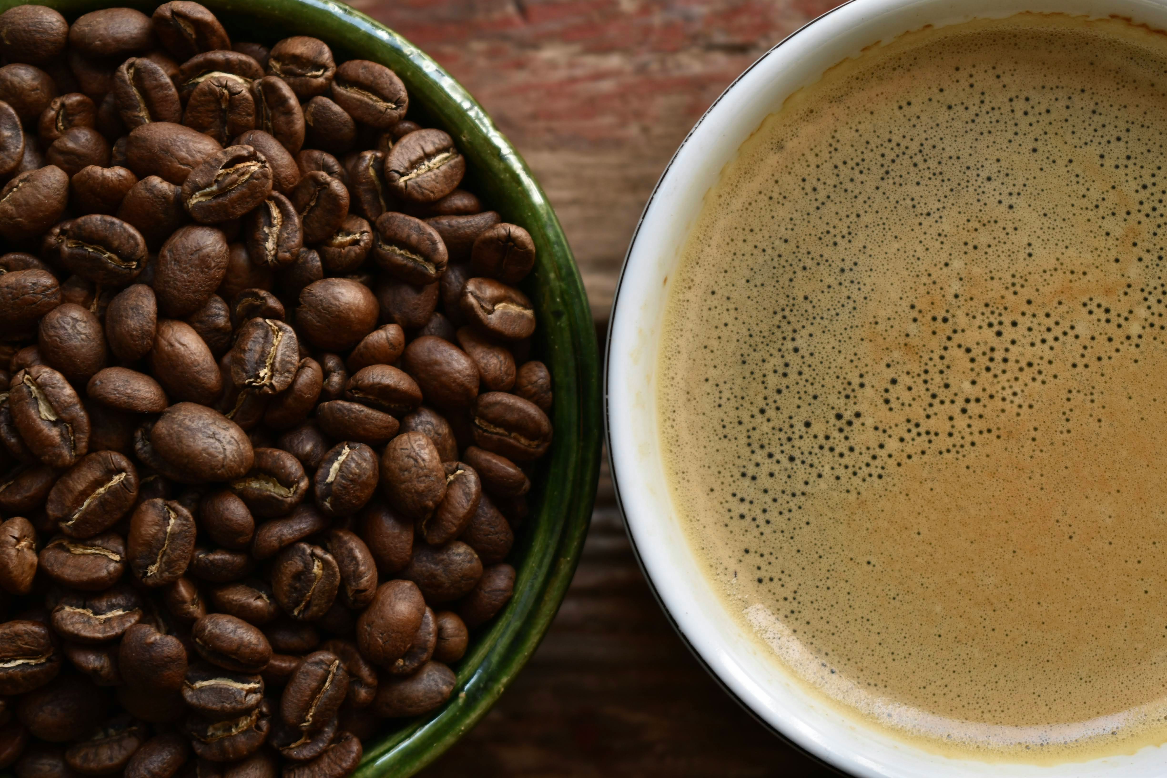 Coffee beans and brewed coffee