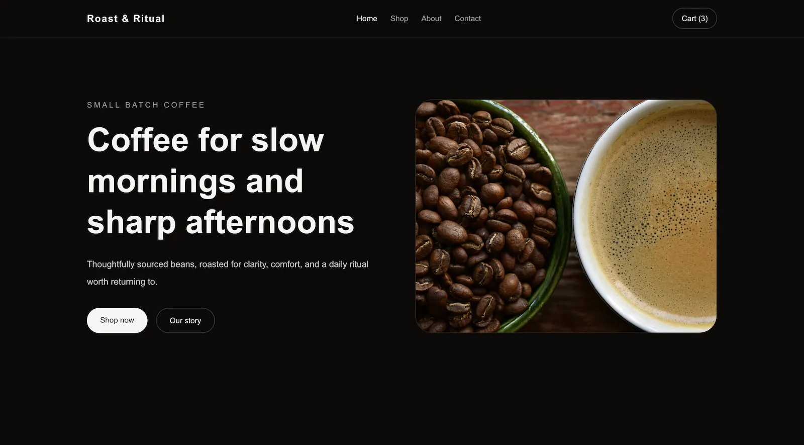 Screenshot of Roast & Ritual Coffee Shop
